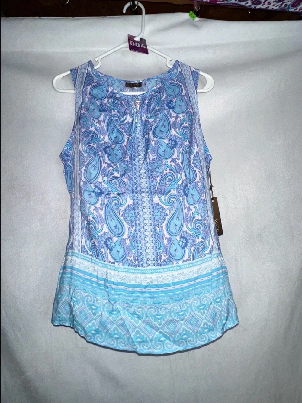 NWT Crosby Women's Medium Rayon Sleeveless Blue Paisley Print Tank Top PTP 20"